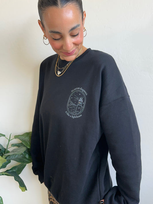 Lighthouse - Adult crewneck black - Inclusive Neuroverse x Kaeli Compton